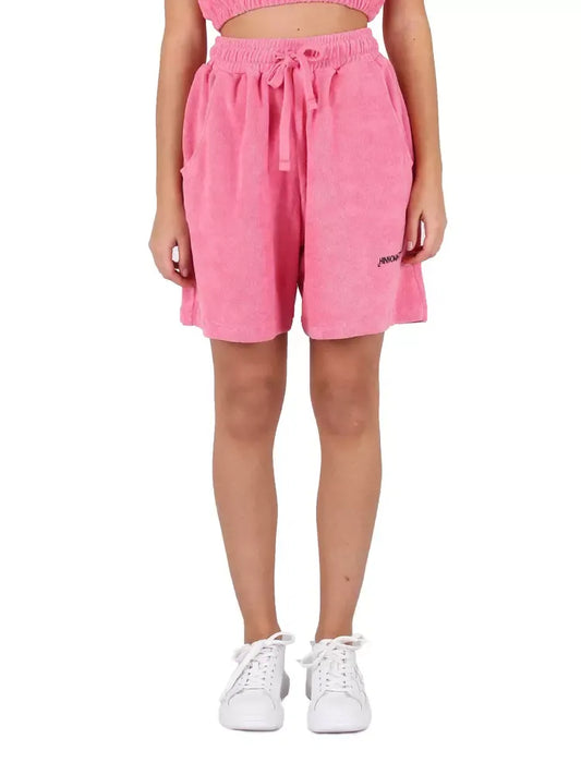 Chic Pink Terry Bermuda Shorts with Logo Print