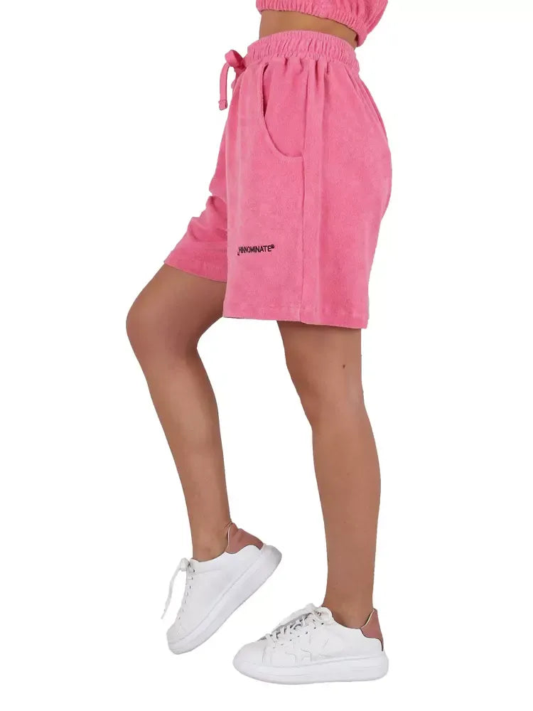 Chic Pink Terry Bermuda Shorts with Logo Print