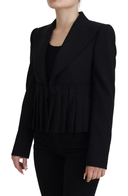 Elegant Black Stretch Wool Blazer