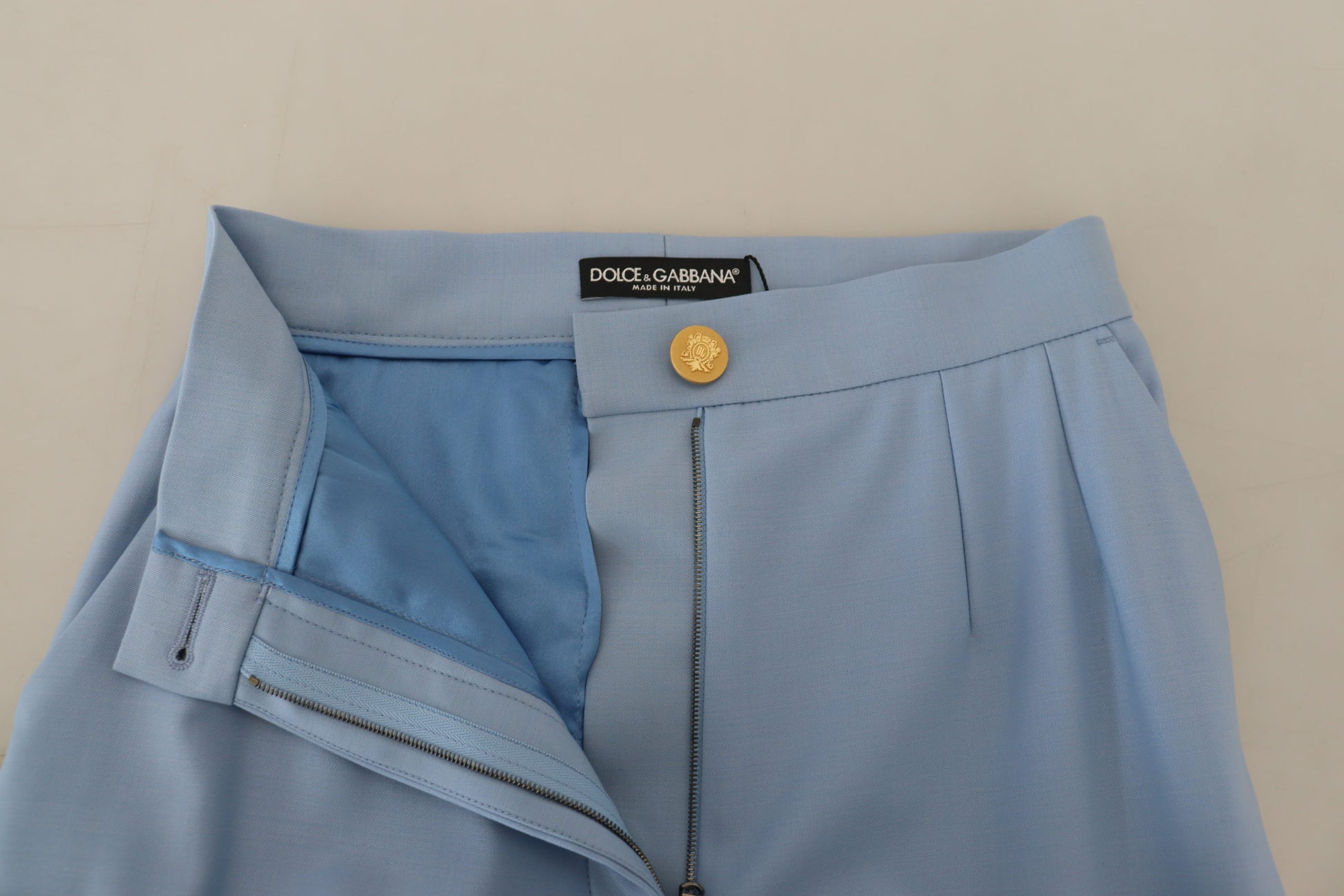 Elegant Light Blue Wool-Silk Blend Pants