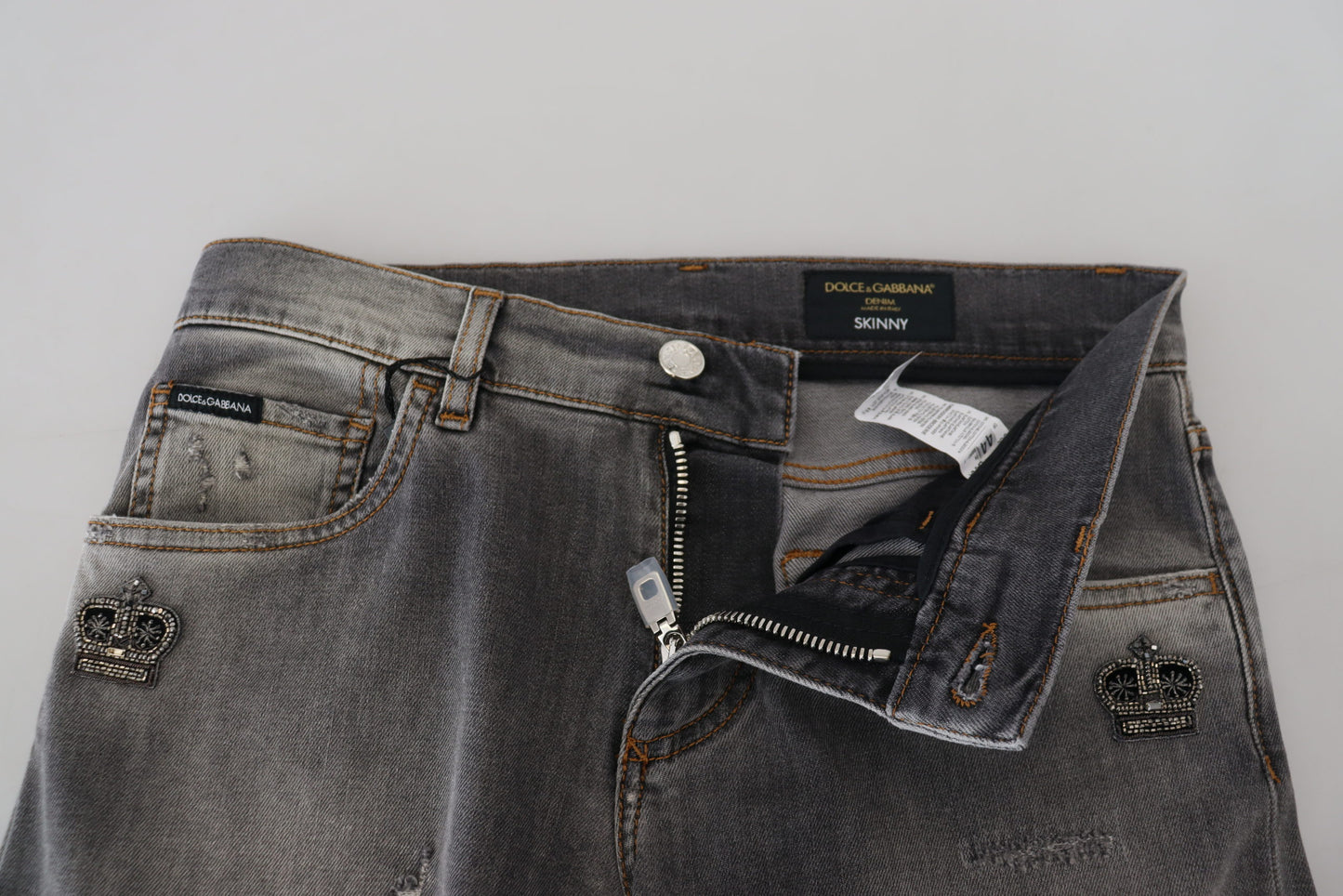 Elegant Gray Washed Cotton Stretch Jeans