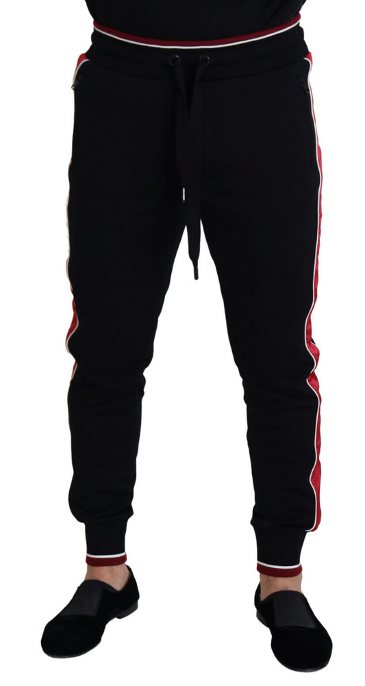 Chic Black Jogging Sweatpants with Red Detail