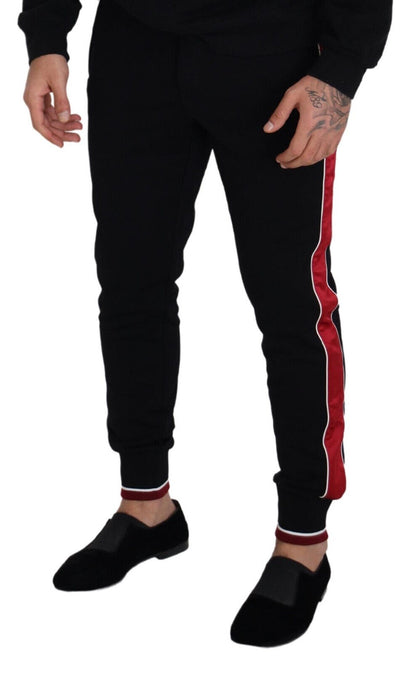 Chic Black Jogging Sweatpants with Red Detail