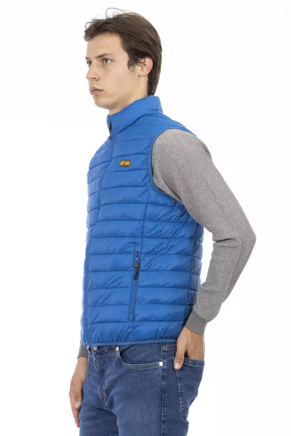 Blue Polyester Men Sleeveless Jacket