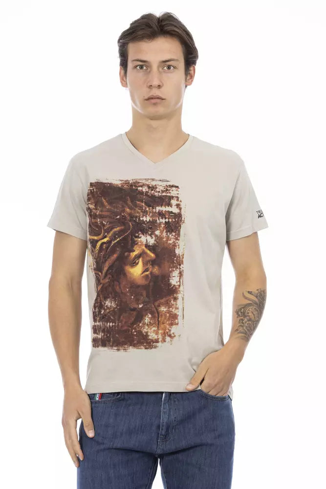 Beige Cotton Men T-Shirt