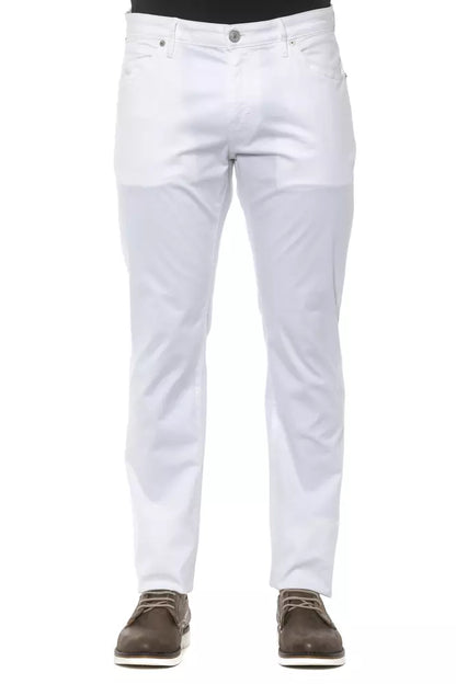 White Cotton Men Slim Trouser