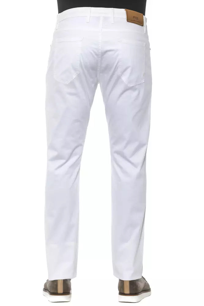 White Cotton Men Slim Trouser