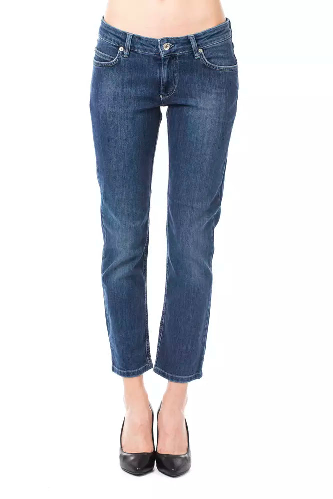 Light Blue Cotton Women Capri Jean