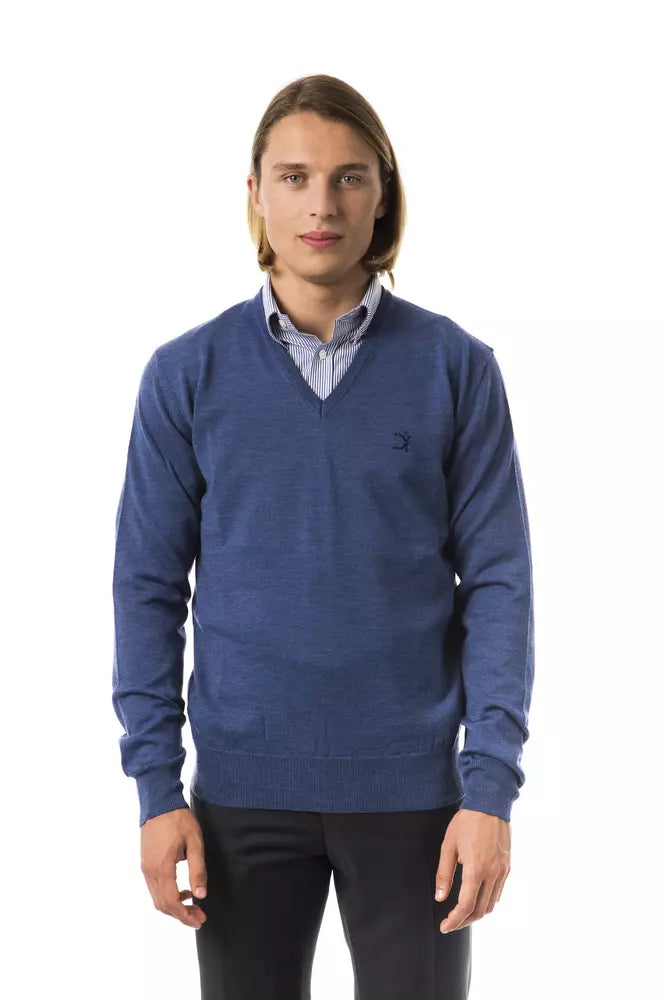 Blue Merino Wool Men Sweater