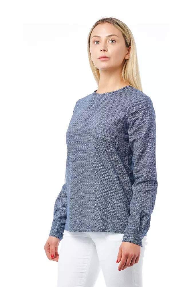 "Blue Cotton Women Shirt with Geometric Pattern"