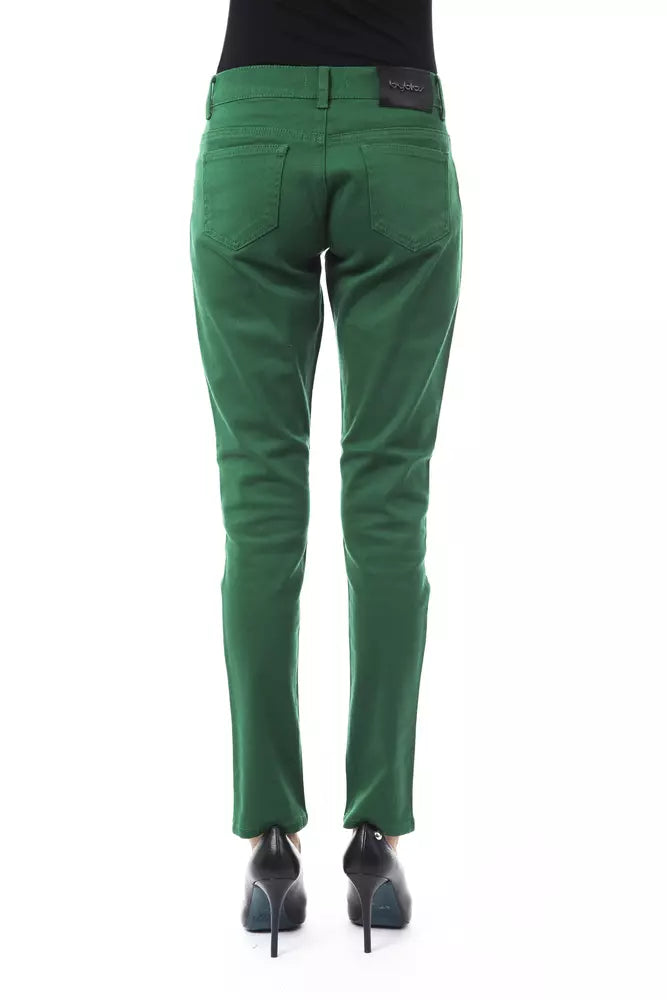 Green Cotton Women Slim Pant