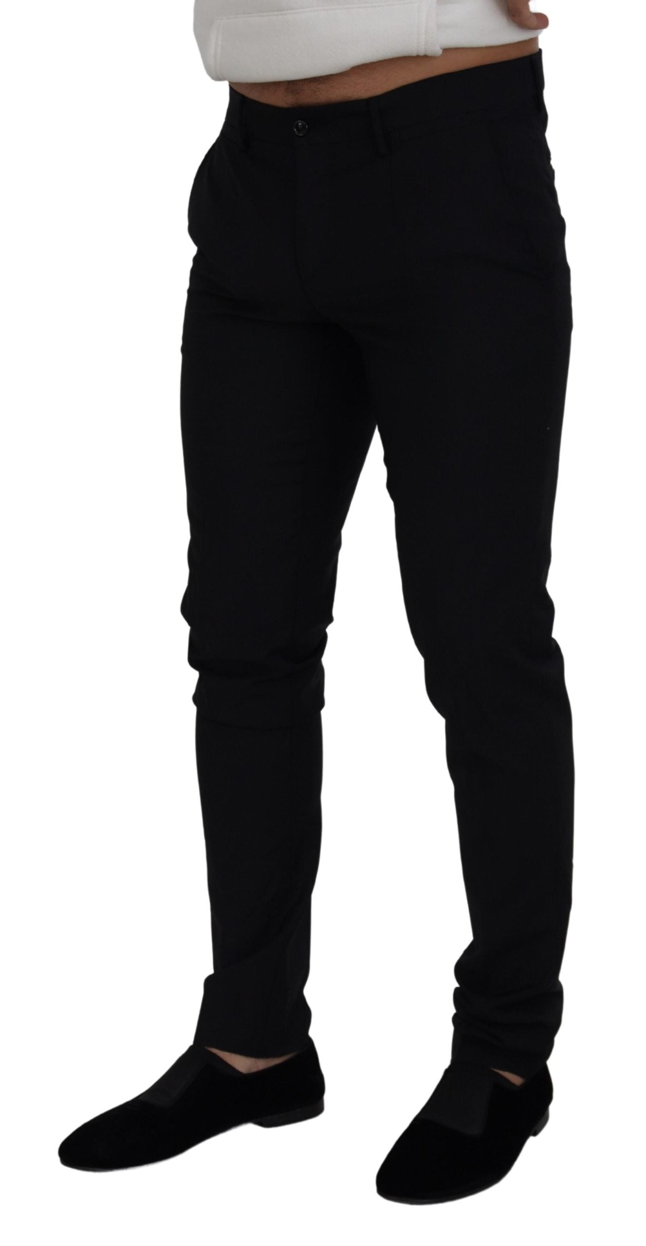 Sleek Black Wool Blend Trousers