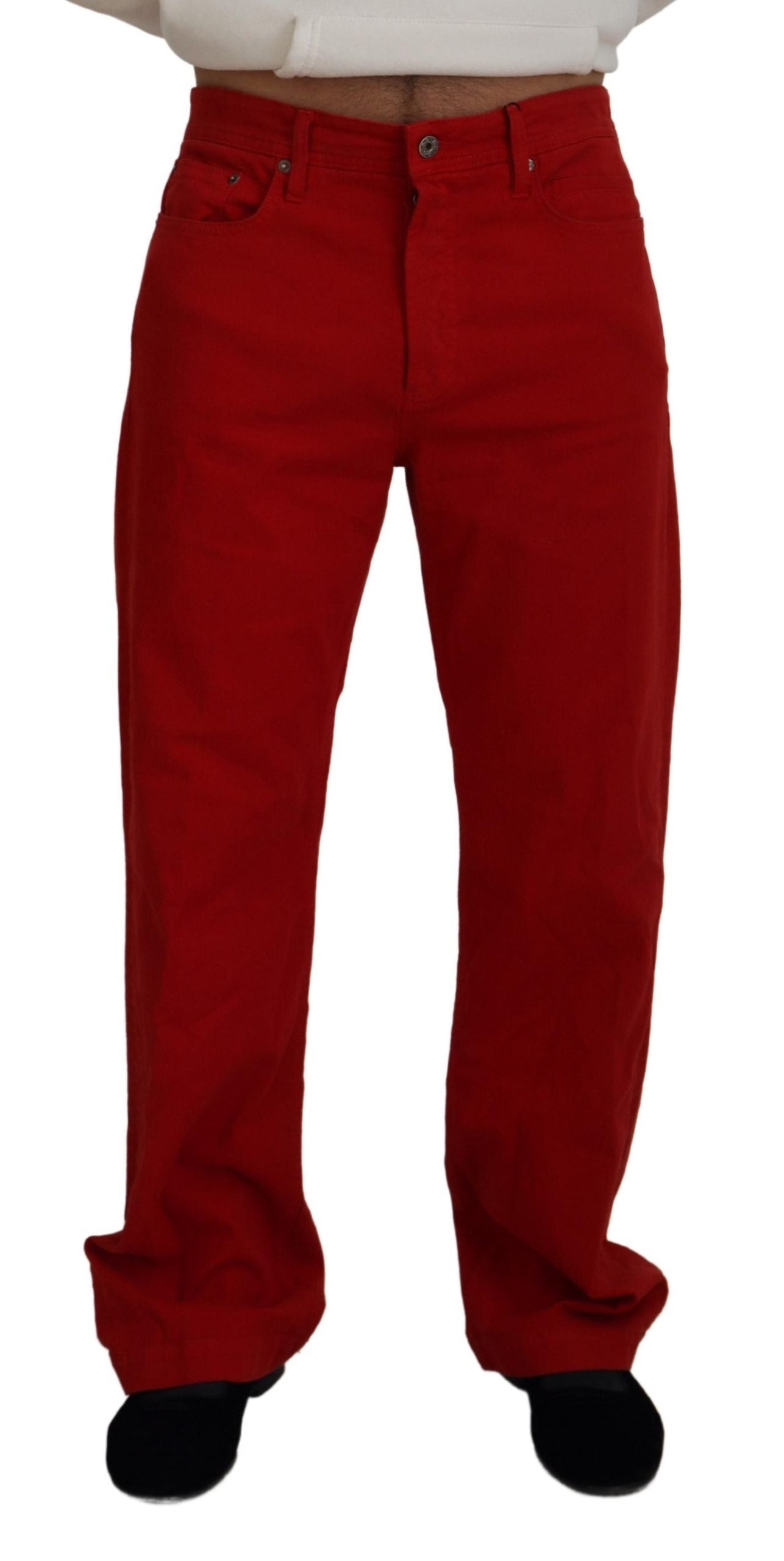 Chic Red Cotton Denim Pants