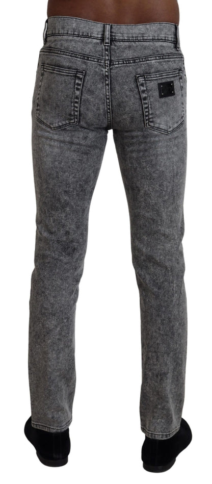 Elegant Gray Washed Denim Pants