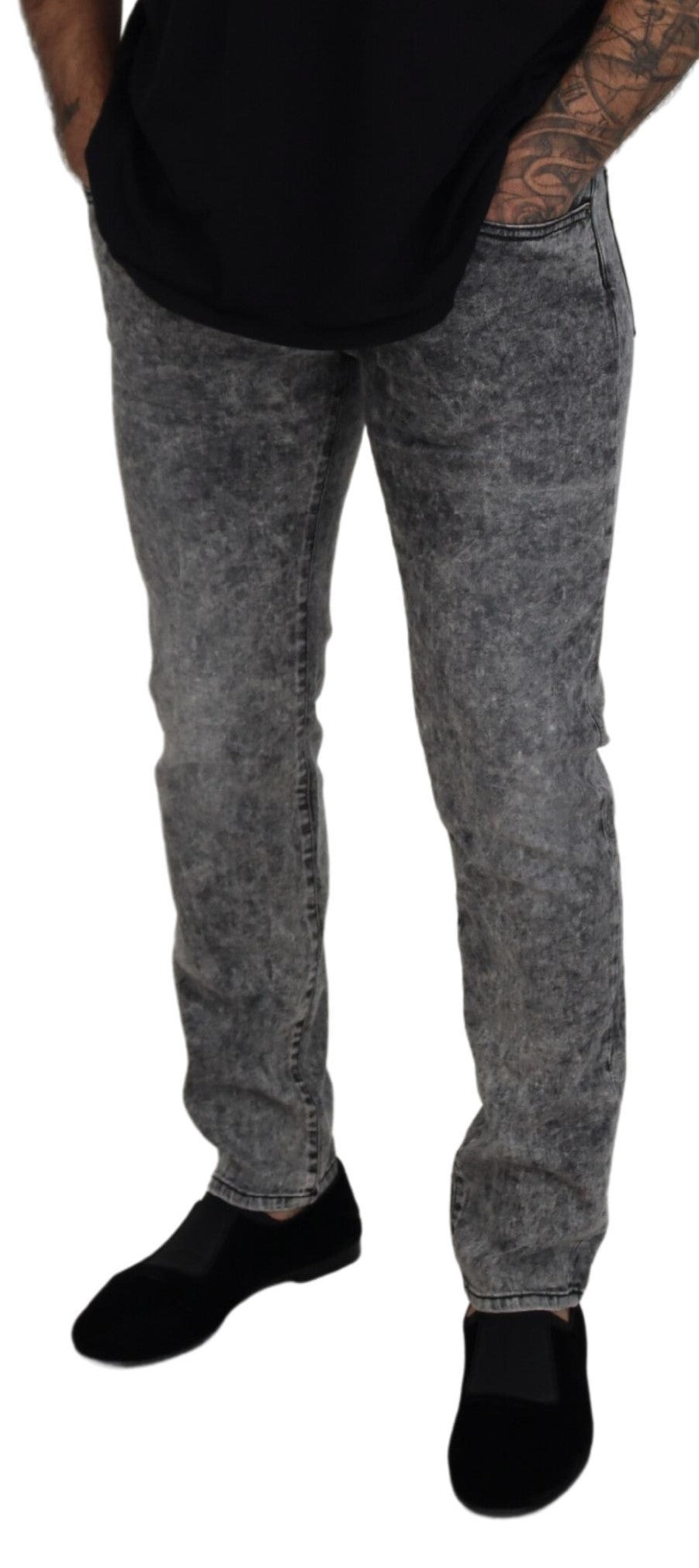 Elegant Gray Washed Denim Pants