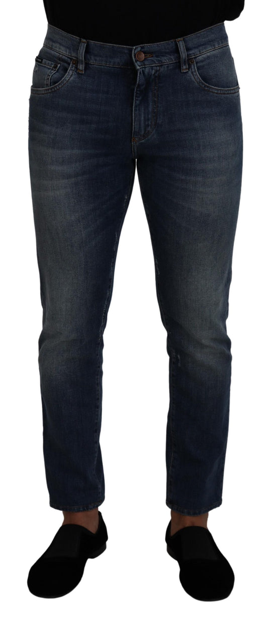 Elegant Slim-Fit Denim Pants in Blue Washed