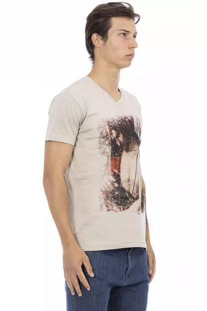 Beige Cotton Men T-Shirt