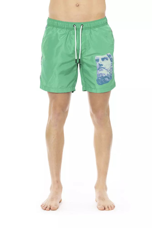 Green Polyester Men Swim Short