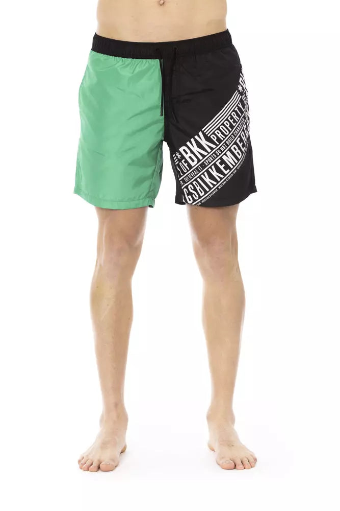 Green Polyester Men Swim Short