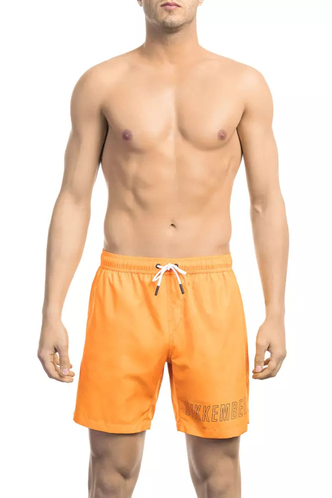 Orange Polyester Men Swim Short