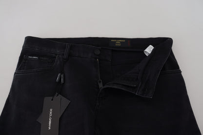 Sleek Black Cotton Blend Denim Pants