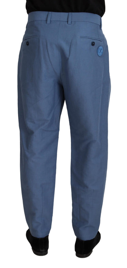 Elegant Blue Linen-Cotton Pants