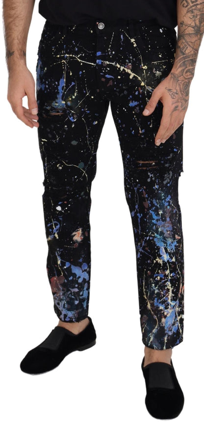 Exquisite Color Splash Print Denim Pants