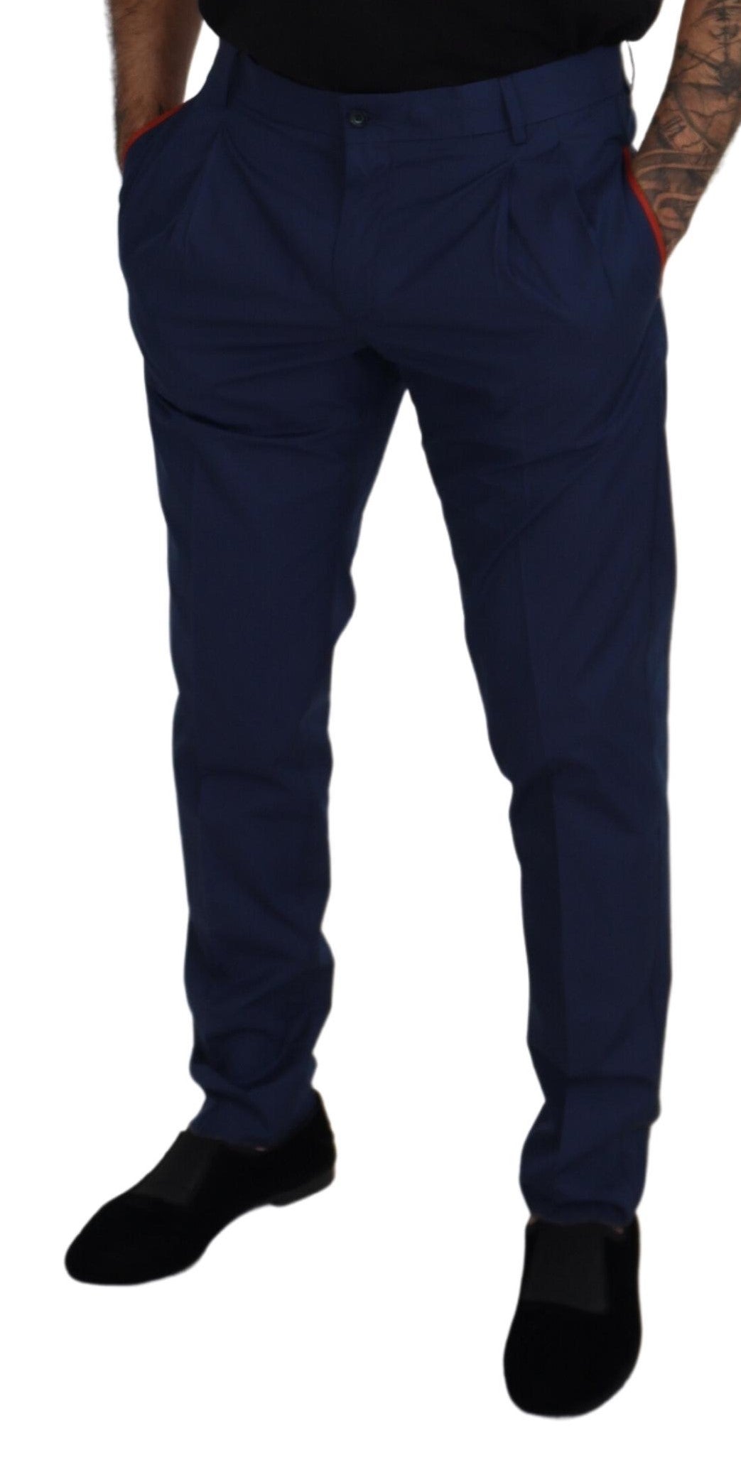 Elegant Blue Cotton Silk Pants