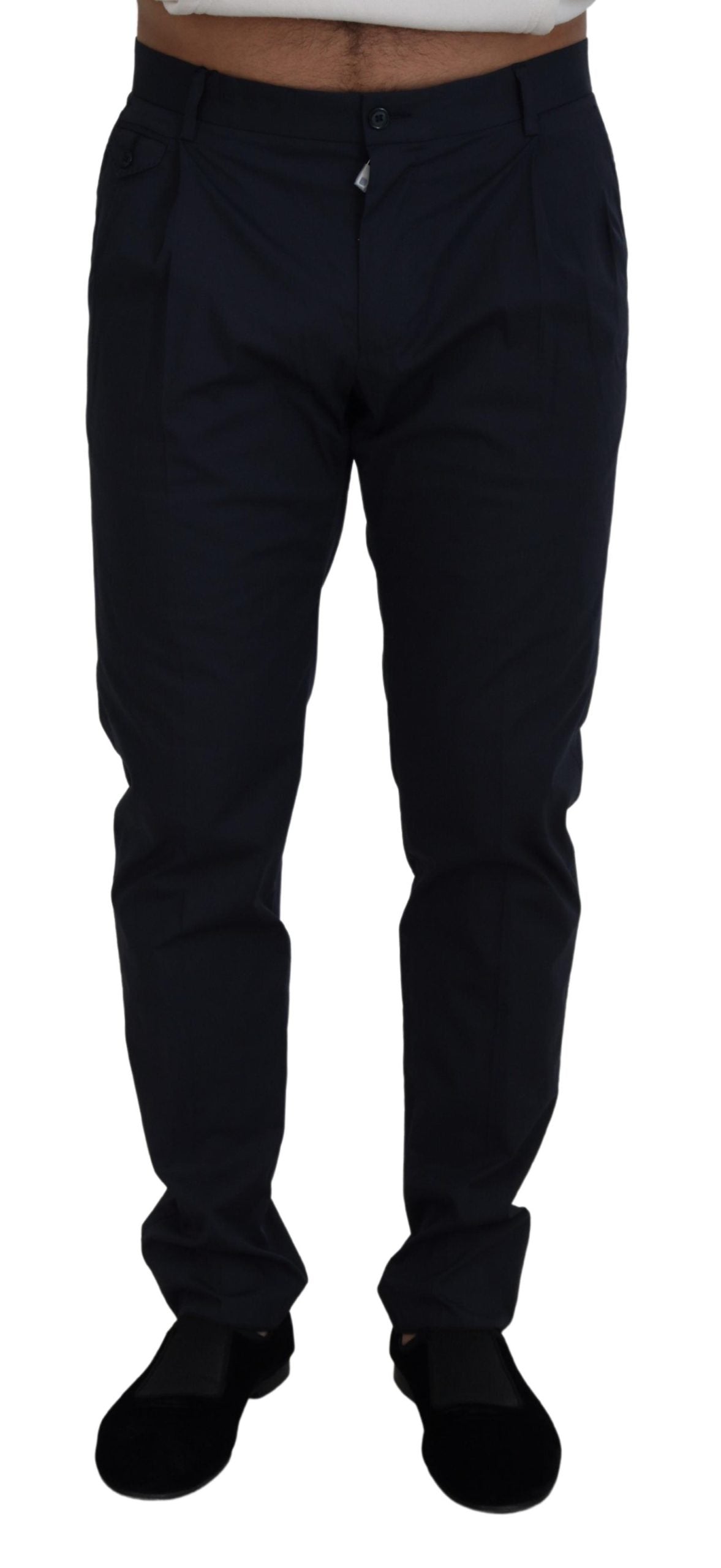 Elegant Blue Cotton Stretch Pants