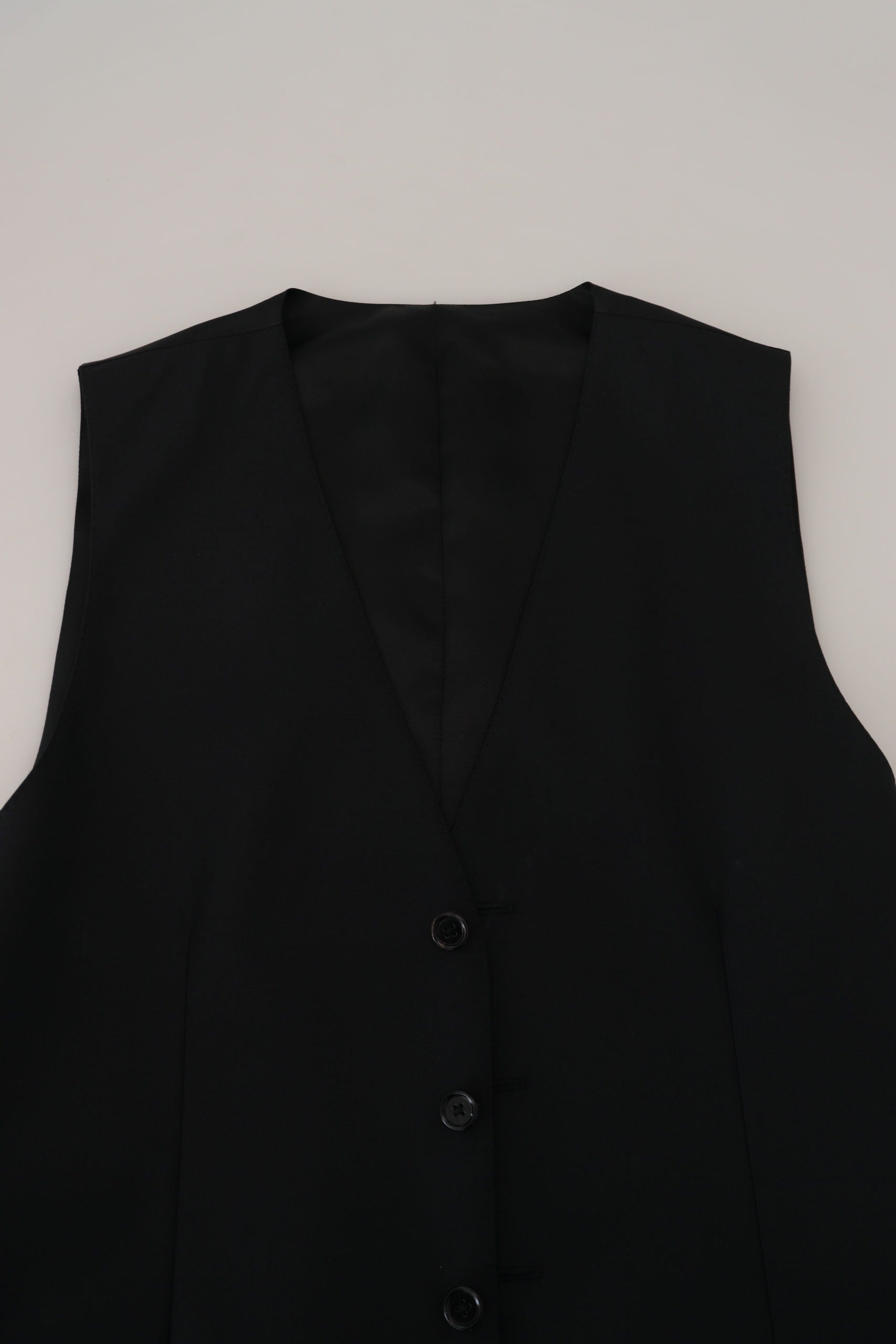 Elegant Black Formal Wool-Silk Dress Vest