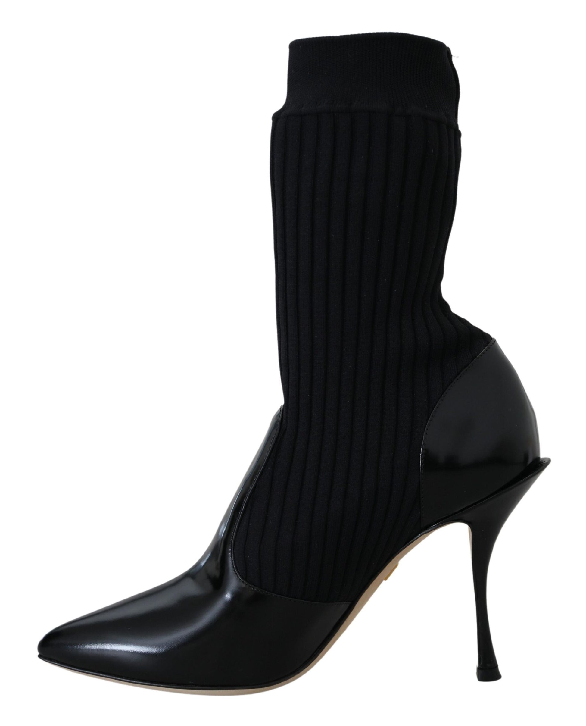 Elegant Black Leather Calf Socks Boots