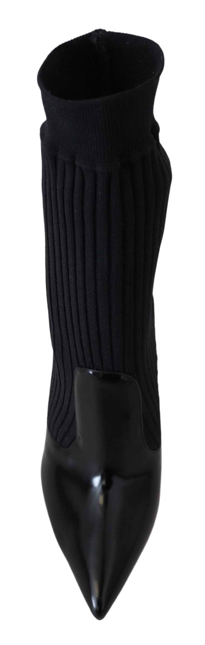 Elegant Black Leather Calf Socks Boots