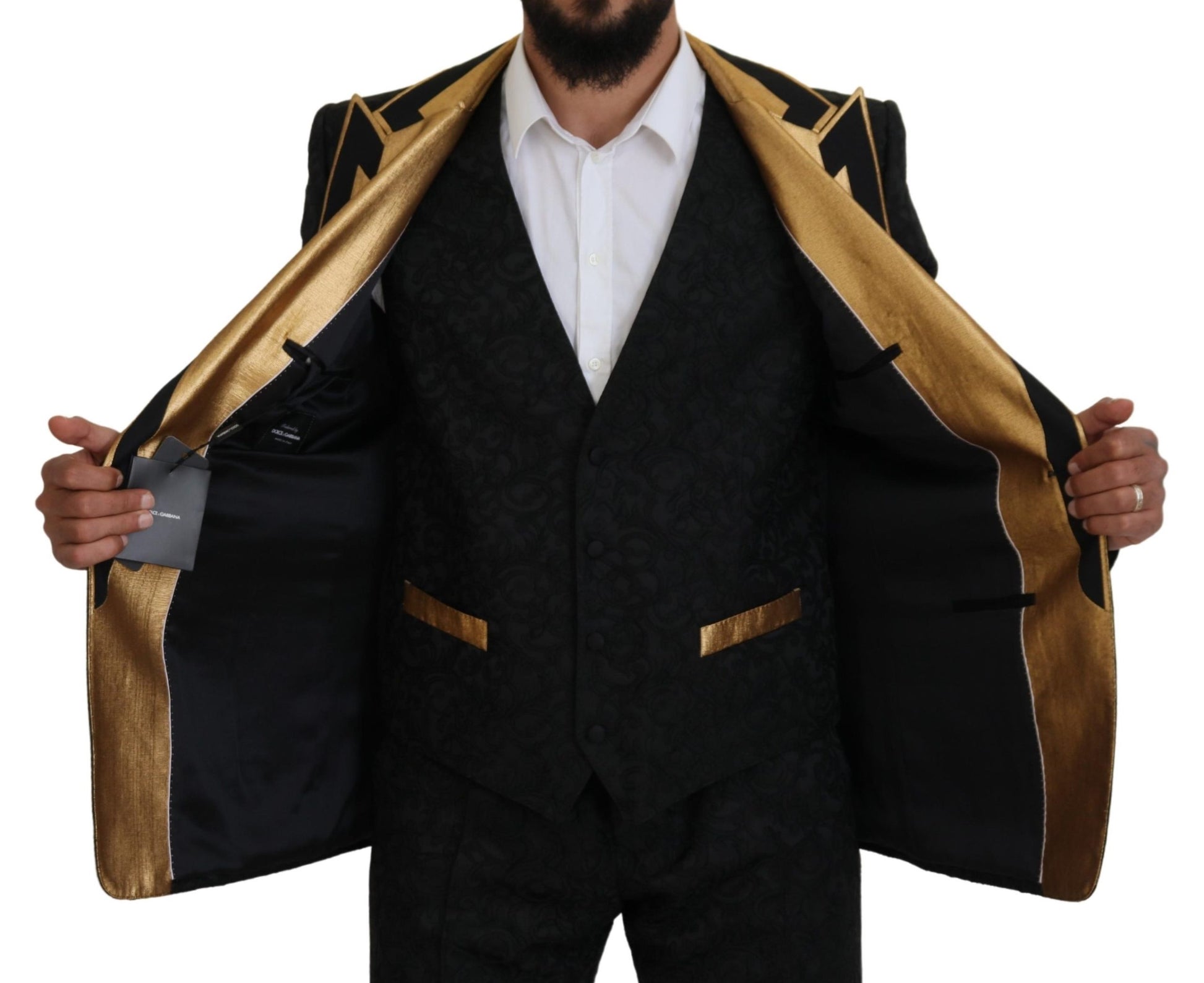 Elegant Black & Gold Slim Fit 3 Piece Suit