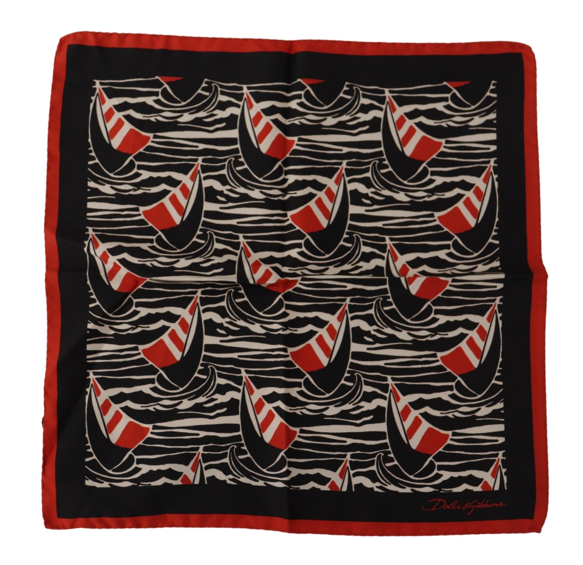 Elegant Silk Men's Scarf with Red Sailboat Print