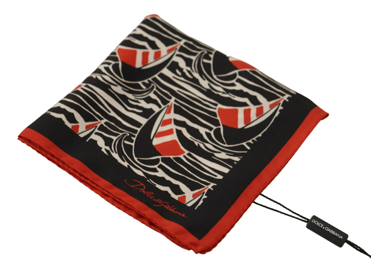 Elegant Silk Men's Scarf with Red Sailboat Print