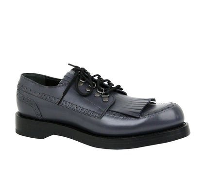 Gucci Men's Fringed Brogue Bluish Gray Leather Lace-up Shoes