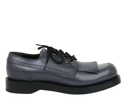 Gucci Men's Fringed Brogue Bluish Gray Leather Lace-up Shoes