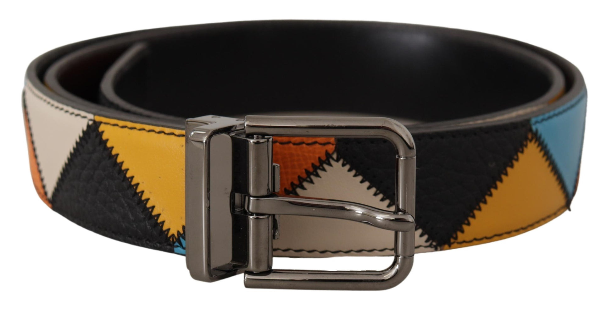 Multicolor Leather Belt with Silver Buckle