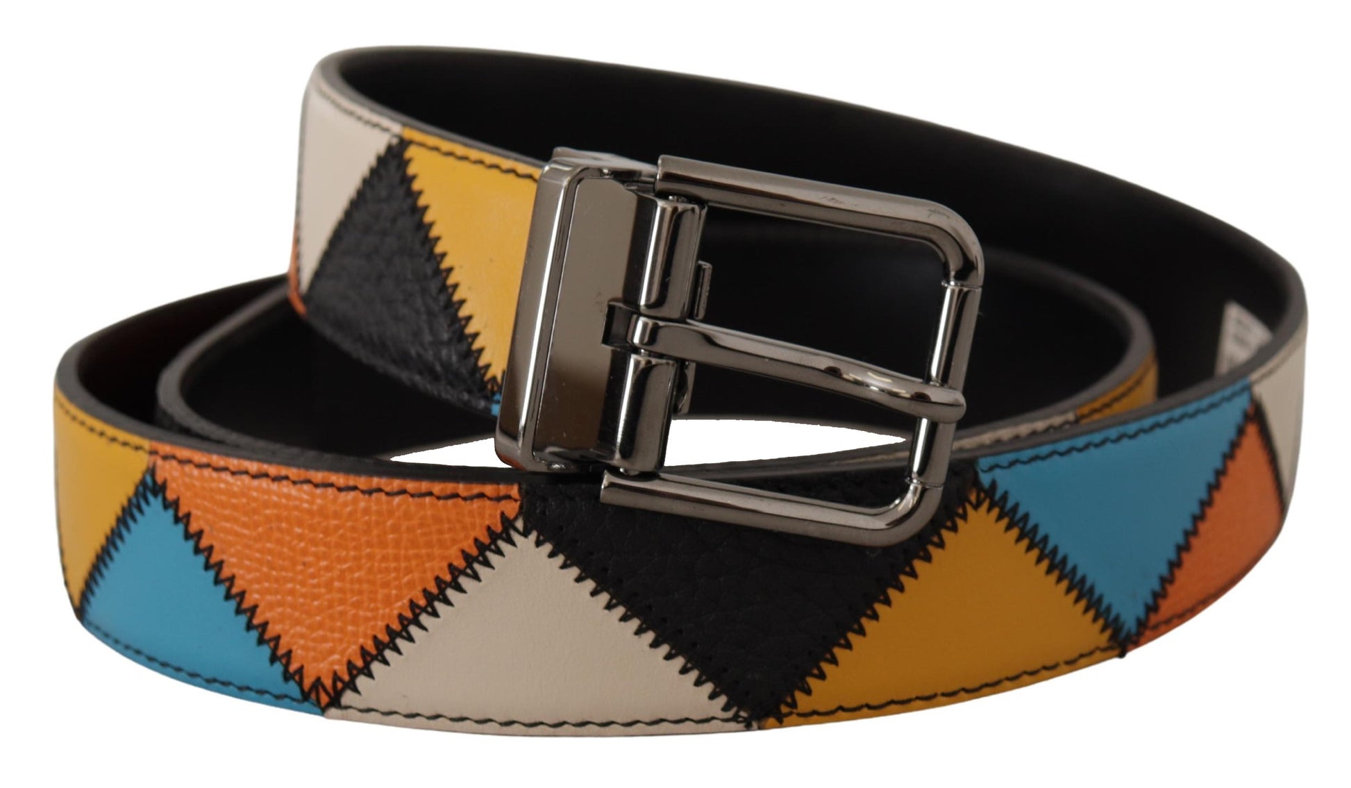 Multicolor Leather Belt with Silver Buckle