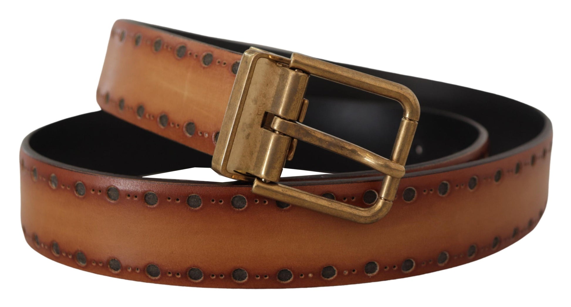 Elegant Brown Leather Belt with Brass Buckle