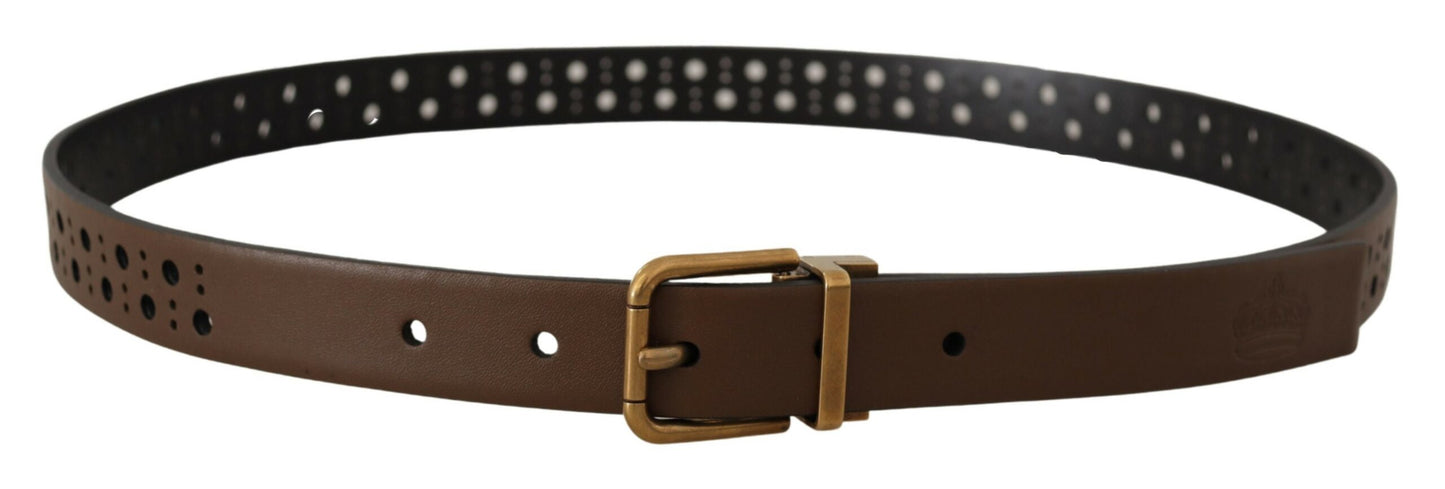 Elegant Brown Leather Belt with Golden Buckle