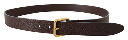 Elegant Brown Leather Belt with Gold Buckle