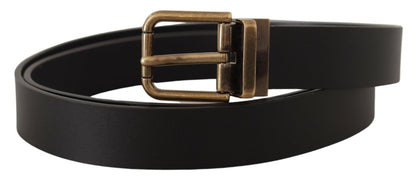 Elegant Black Leather Belt with Vintage Buckle