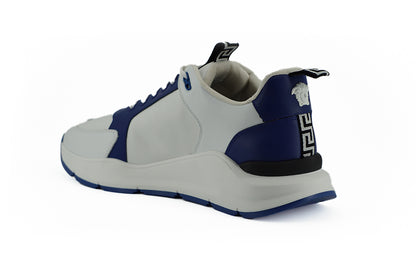 Elegant Blue and White Leather Sneakers