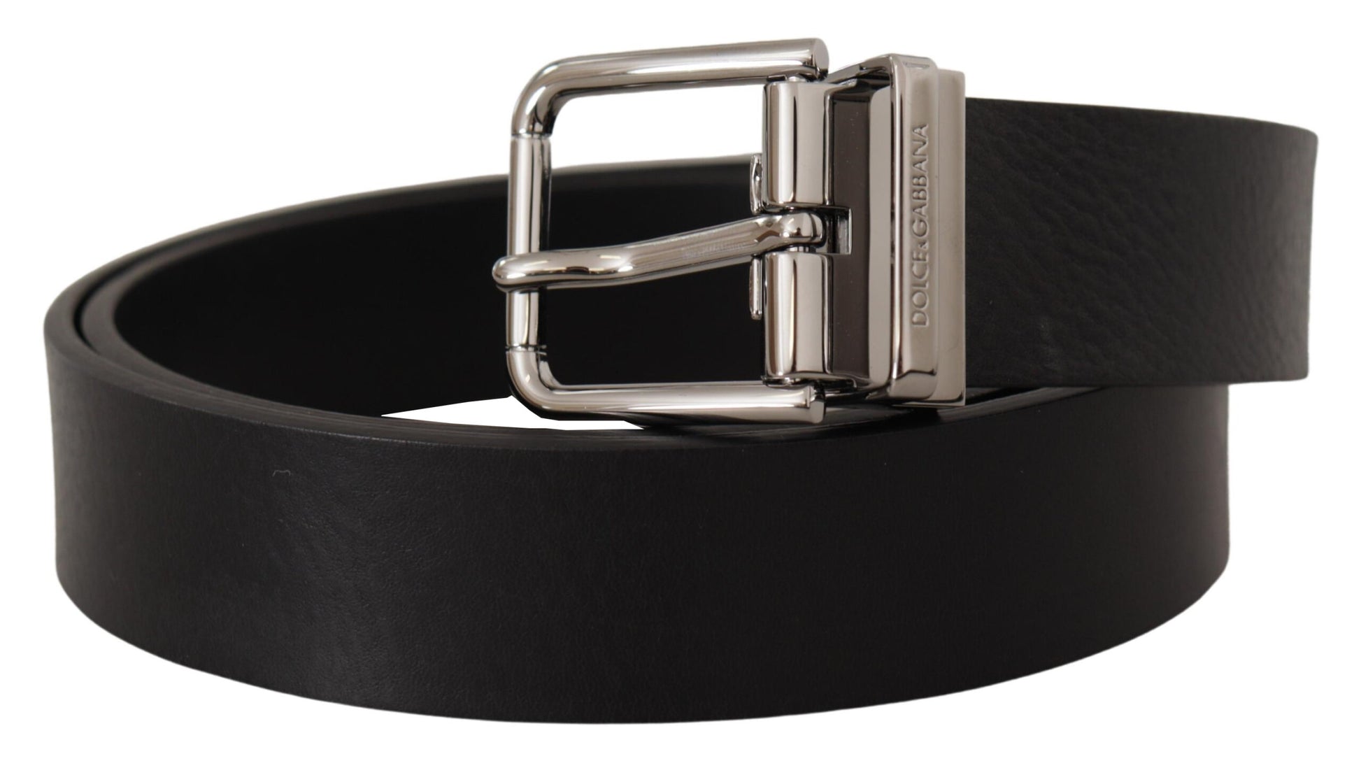 Elegant Black Leather Belt with Metal Buckle