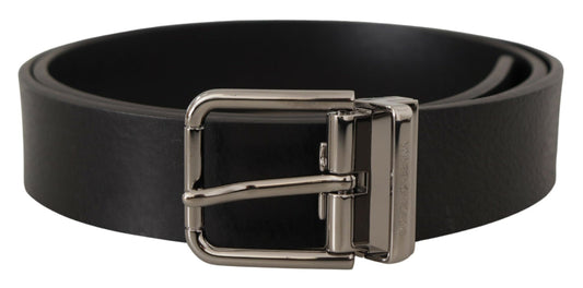 Elegant Black Leather Belt with Metal Buckle