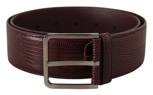 Elegant Maroon Leather Belt with Engraved Buckle