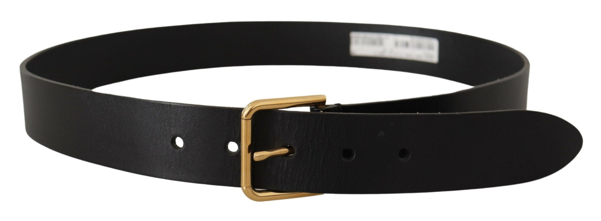 Elegant Black Leather Belt with Gold-Tone Buckle