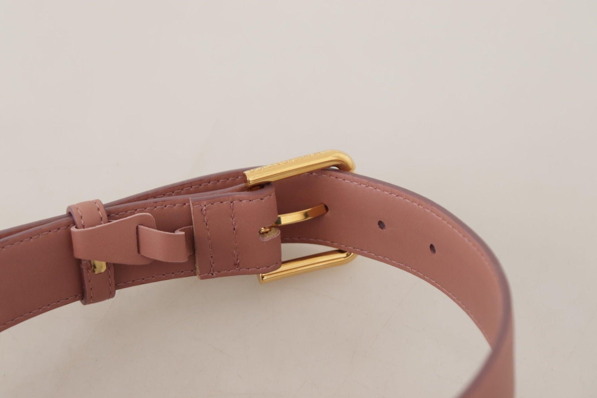 Elegant Pink Leather Belt with Engraved Buckle