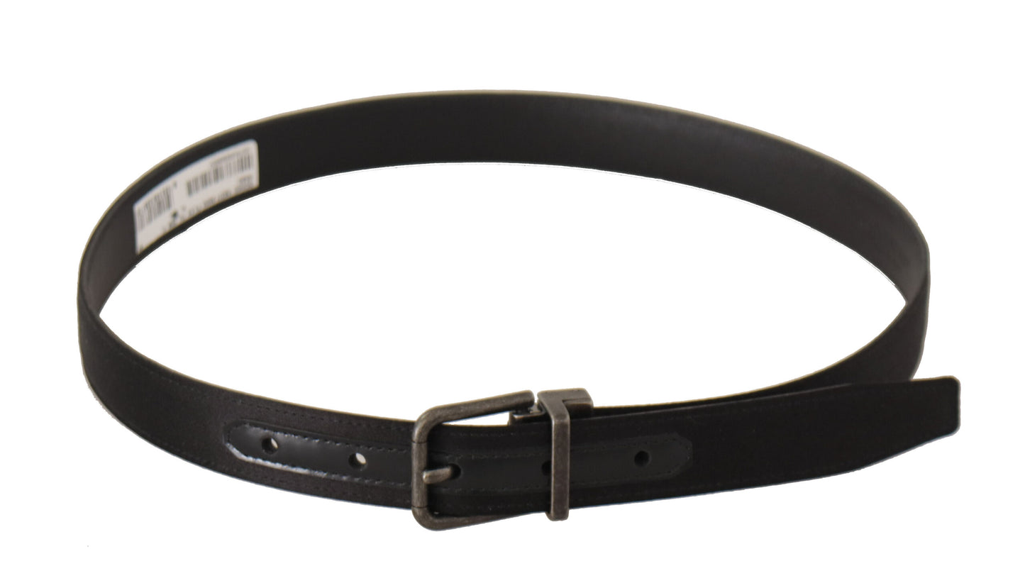 Elegant Black Leather Belt with Metal Buckle